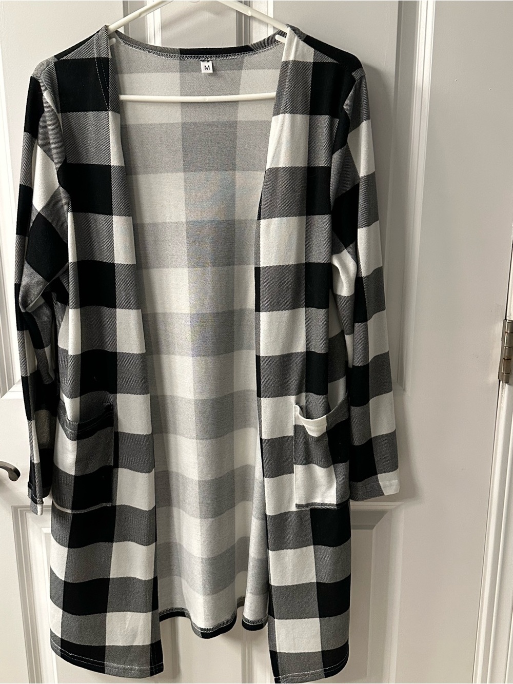 Black & White Buffalo Check Open Cardigan